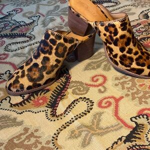 Madewell “the Harper” leopard calf fur mules